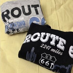 2 Route 66 Graphic Print Grey and Black Pullover Hoodies Mens Large